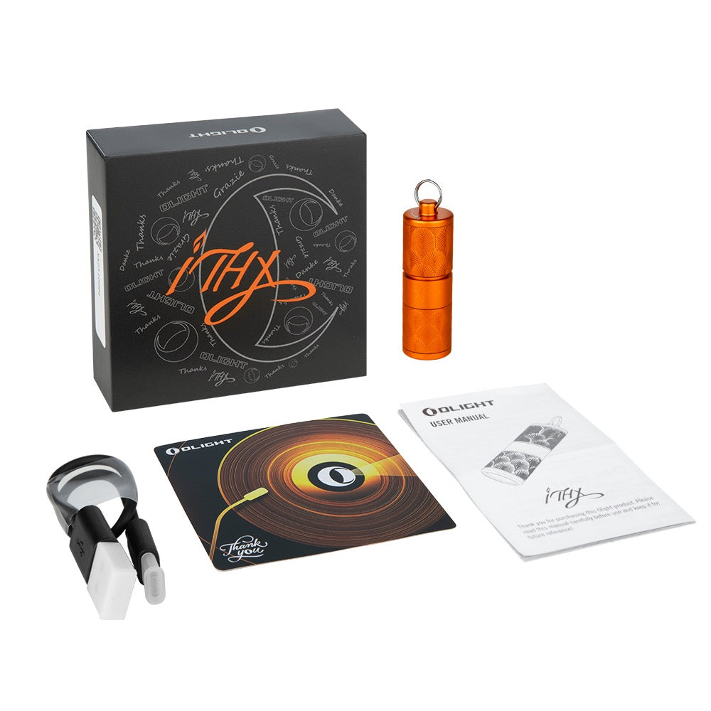 Olight iTHX 180 Lumen Rechargeable Keychain EDC Flashlight - Orange Feathers
