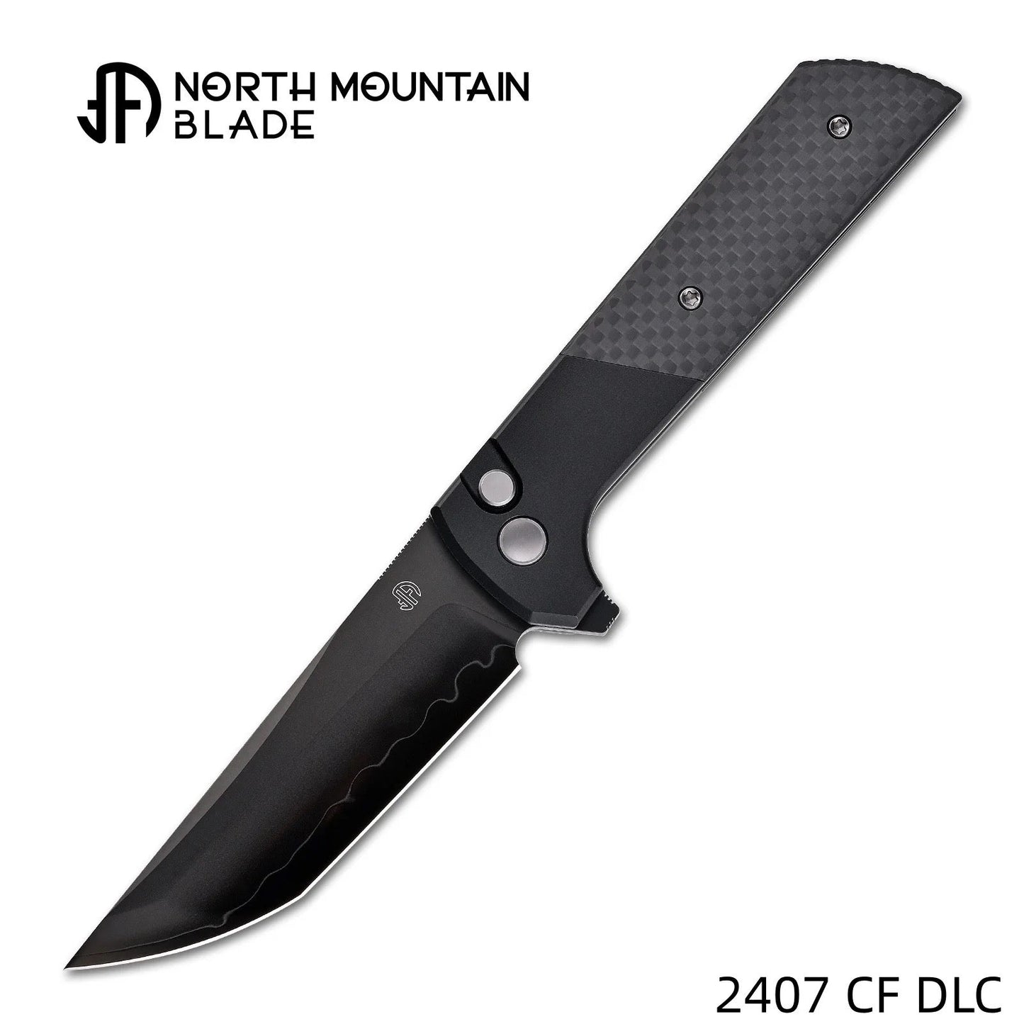 North Mountain Blade 2407-CF-DLC Chop 2 3.5" Tanto Button Lock Folding Knife Black Anodized Aluminum & Carbon Fiber