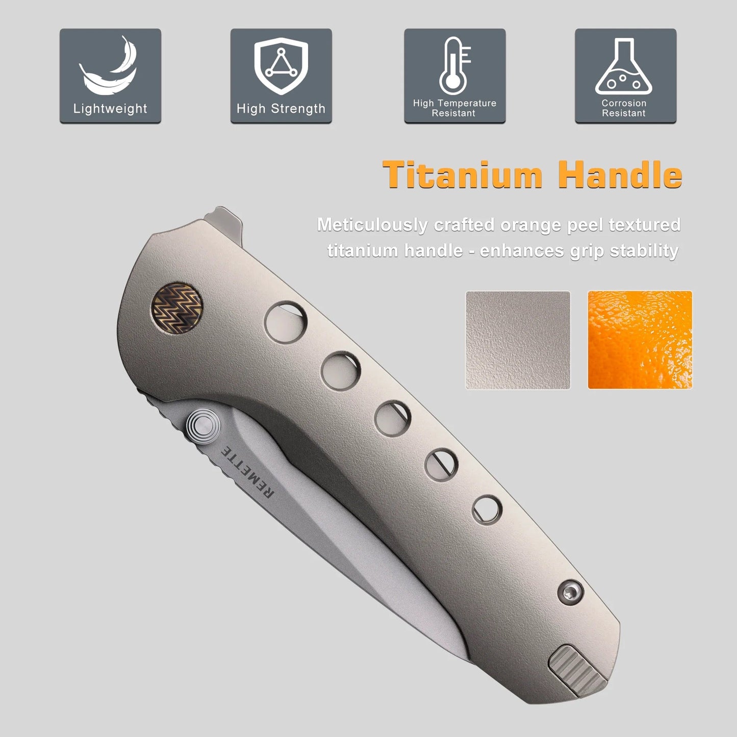 Remette RT‑Bee Titanium M390 – 2.8″ M390 EDC Flipper with Titanium Handle & Built-In Toothpick