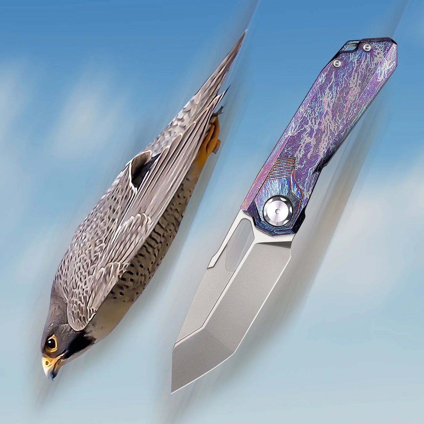 Remette RT-Peregrine Falcon RTT1-TX Folding Knife – 3.15" M390 Reverse Tanto Blade, Titanium Handle, Button Lock
