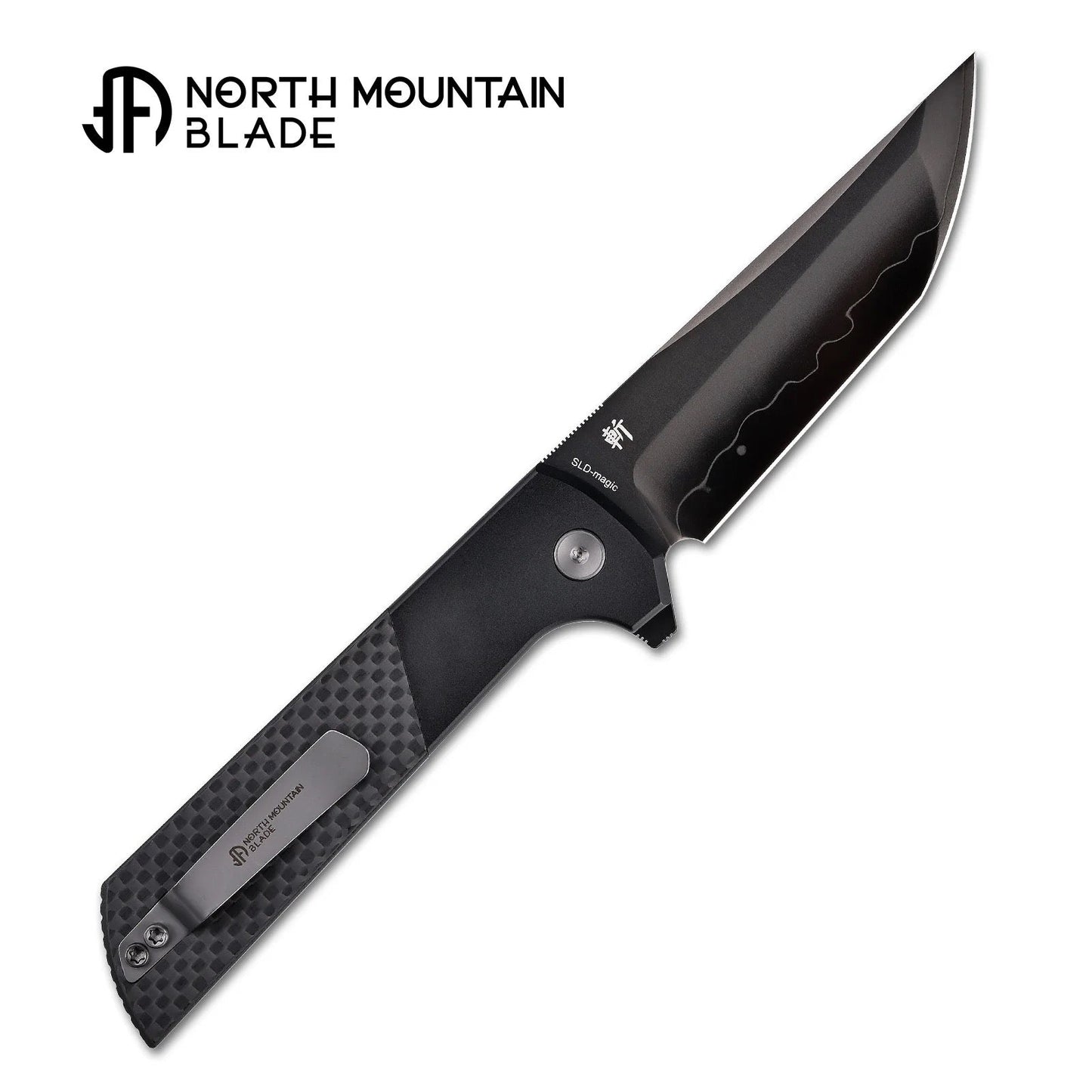 North Mountain Blade 2407-CF-DLC Chop 2 3.5" Tanto Button Lock Folding Knife Black Anodized Aluminum & Carbon Fiber