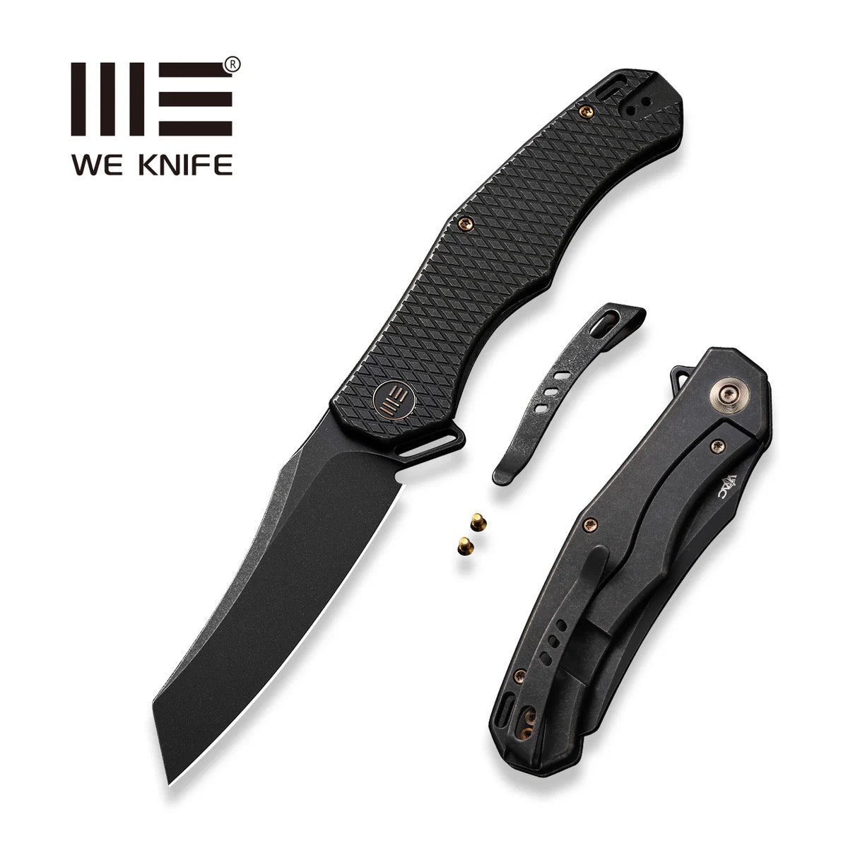 WE Knife RekkeR 3.61in CPM 20CV Reverse Tanto Blade Black Textured Titanium Handles (WE22010G-1)