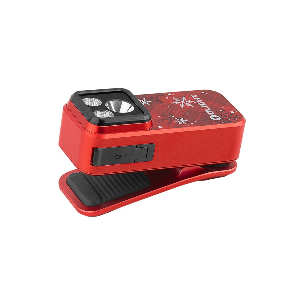 Olight Oclip Pro 500 Lumen Clip on Flashlight W/ Floodlight, Spotlight, and Red Light - Snowflake Red
