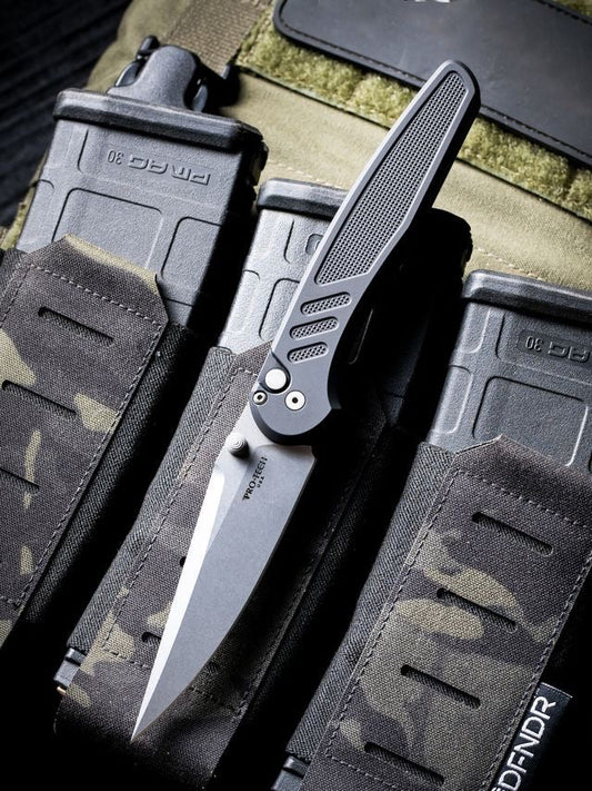 Pro-Tech PN1101 Peace Neighbor Designed Avalon Stonewashed Magnacut Knurled Aluminum Handle