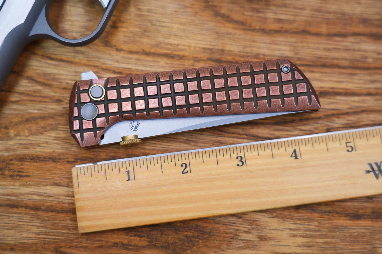 North Mountain Blade Chop 2 – SLD-Magic Copper Grid Handle Knife | .45 Thumb Disc & Button Lock (2406CU)