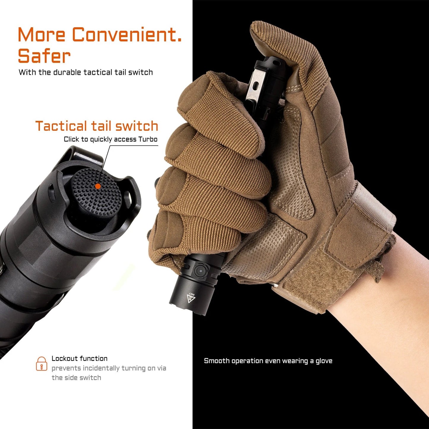 Acebeam TAC 2AA Black TAC2AA-Black flashlight head and LED detail