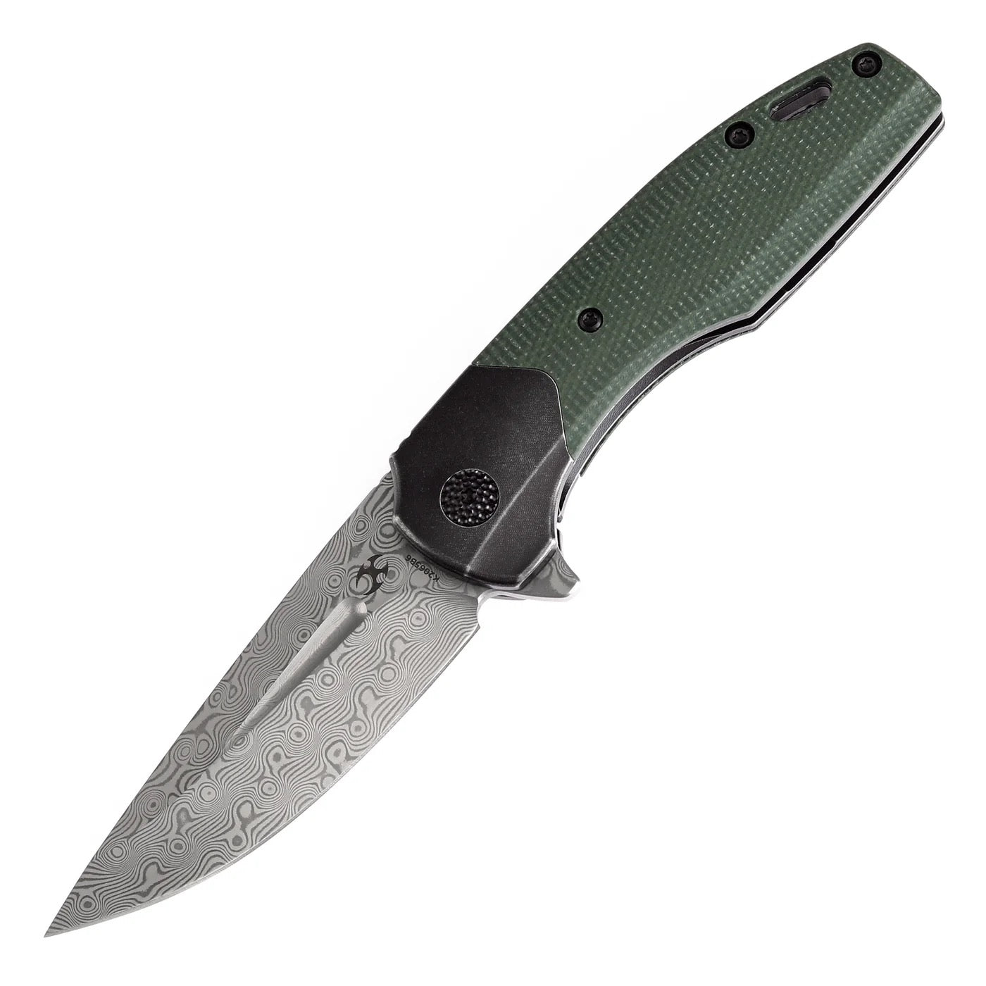 Kansept Cassowary 2.9" Damascus Blade Green G10 & Black Titanium Handles - K2065B6