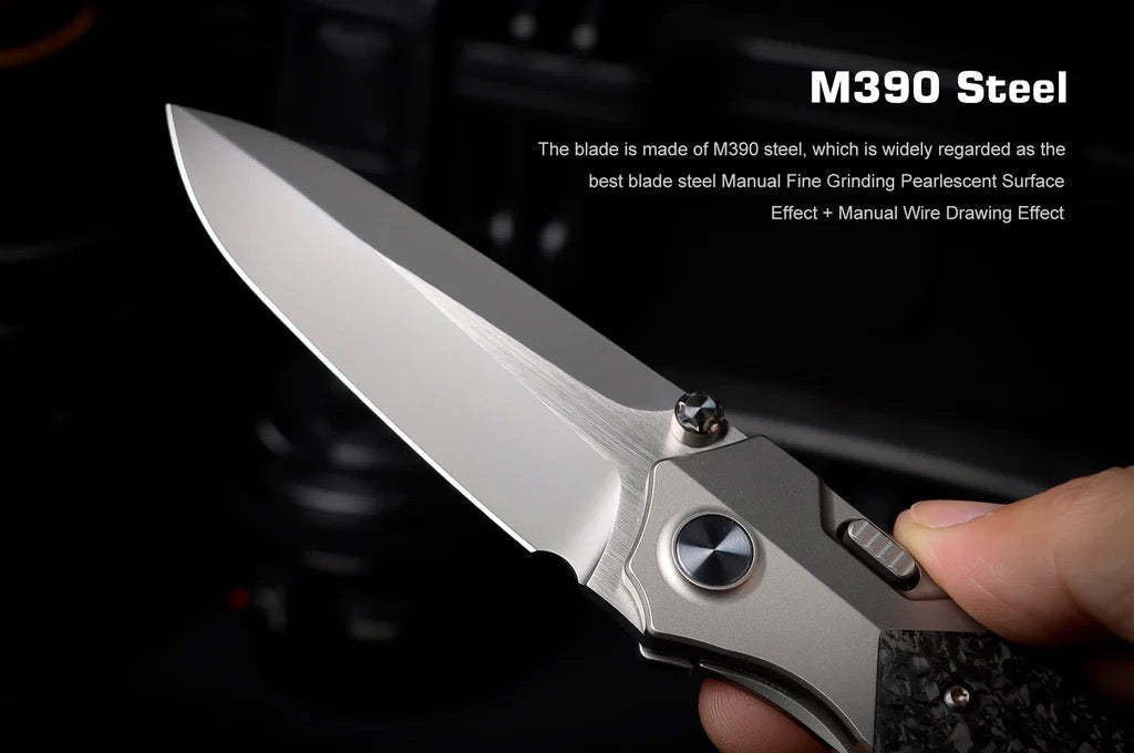 Remette RT-Meteor 2.99in M390 Drop Point Blade Titanium + Carbon Fiber Handle RTPT-E