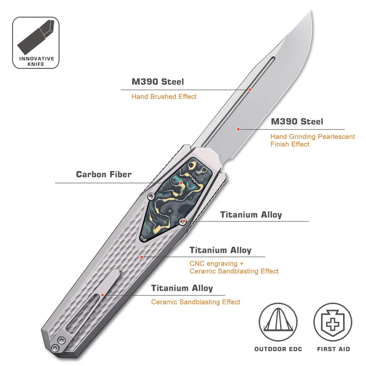 Remette Swordfish ZL101A2 – 3.03″ M390 Drop Point, Sandblasted Titanium with Gold Mokuti Inset, Slide Lock