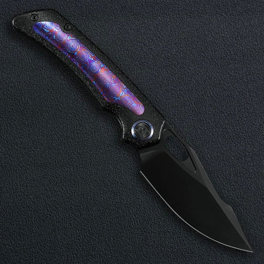 Kunwu Lefty Jericho Raindrop Texture Black PVD with Timascus Inlay Satin DLC - K713T-R1-4-LT