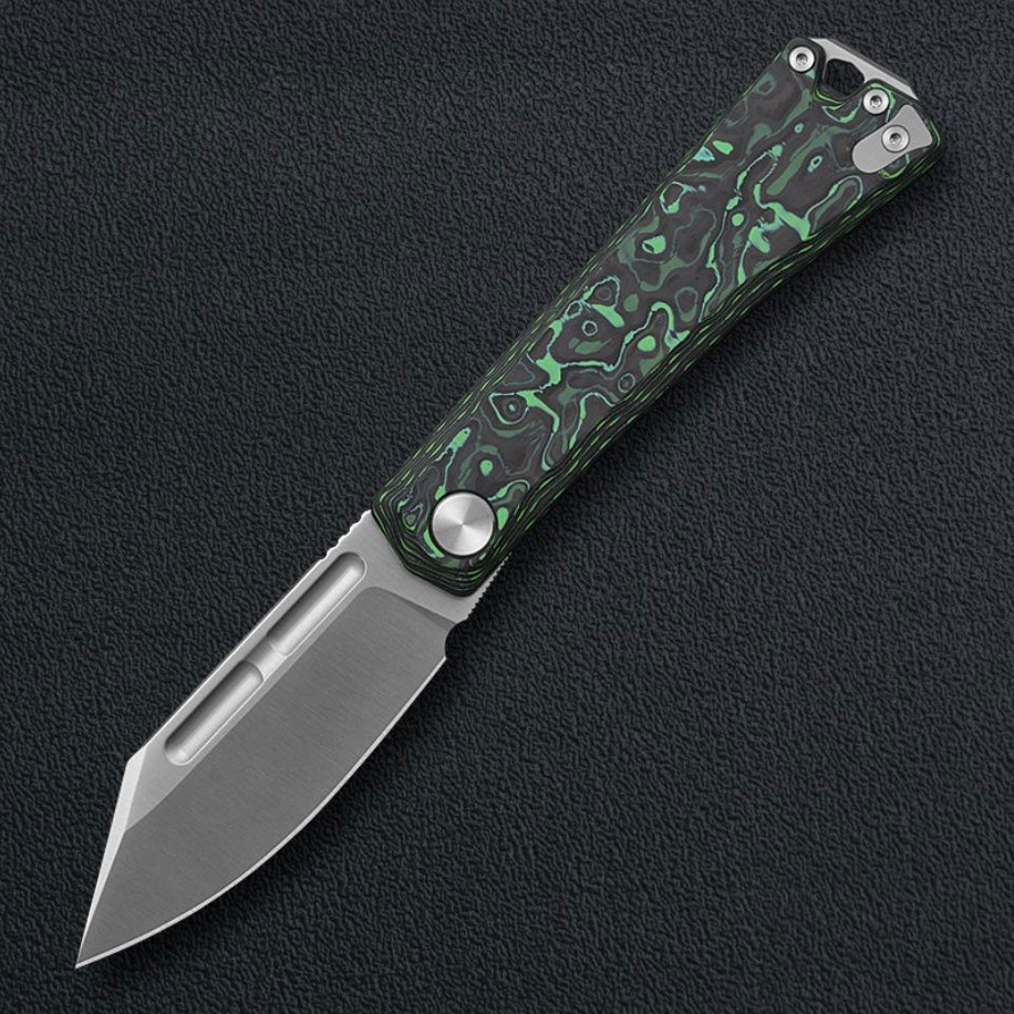 Kunwu Geezer J708A-3, 3.22″ Satin ELMAX Blade, Green Carbon Fiber, Slip Joint