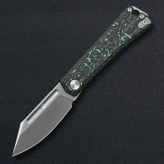 Kunwu Geezer J708A-3, 3.22″ Satin ELMAX Blade, Green Carbon Fiber, Slip Joint