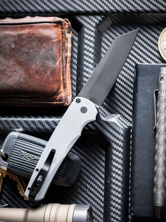 Pro-Tech 5403-Grey Malibu Button Lock Flipper Grey Handle PVD Magnacut Reverse Tanto Blade