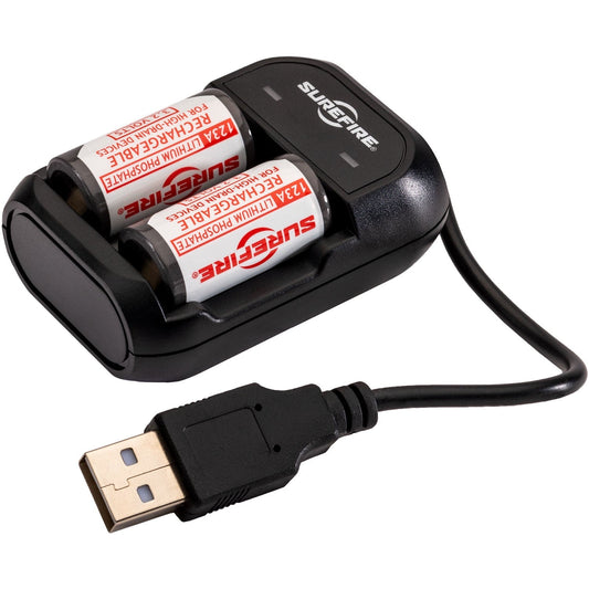 Surefire 2 Pack Plus Charger Rechargeable 123A Batteries - SFLFP123-Kit