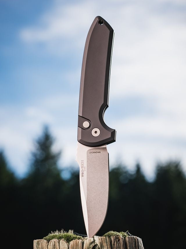 Pro-Tech LG3101 Rockeye Auto Stonewash Magancut Blade Black Aluminum Handles