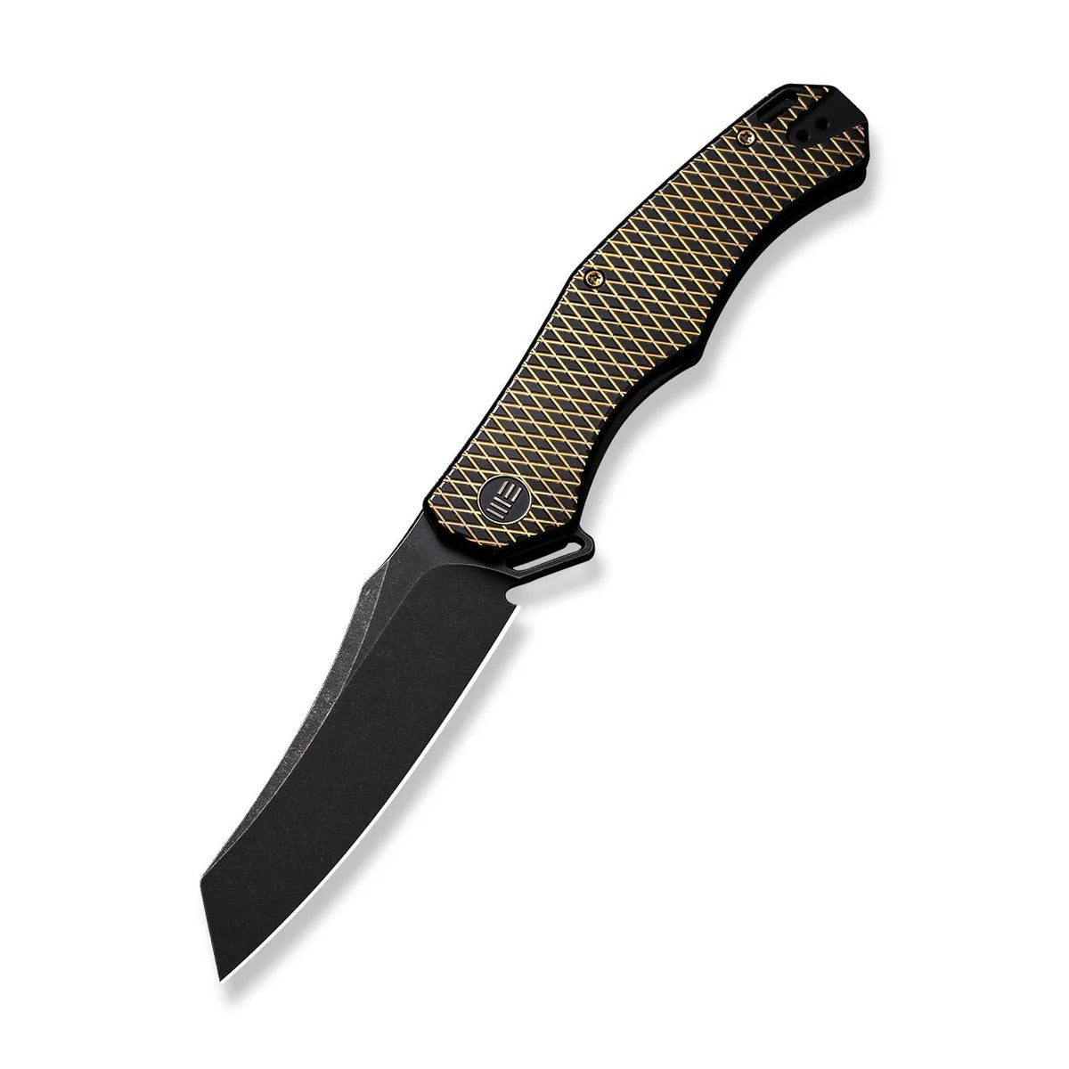WE Knife RekkeR 3.61in CPM 20CV Reverse Tanto Blade Golden/Black Titanium Handles (WE22010G-3)