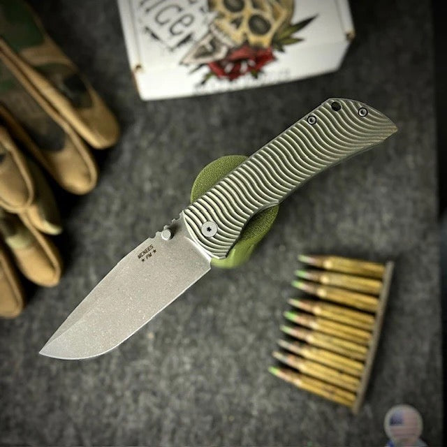 McNees PM Mac 2 Gen 2 3.5" Spear Point MagnaCut Frame Lock Knife Green Bronze Swerve Milled Titanium Handle USA Made