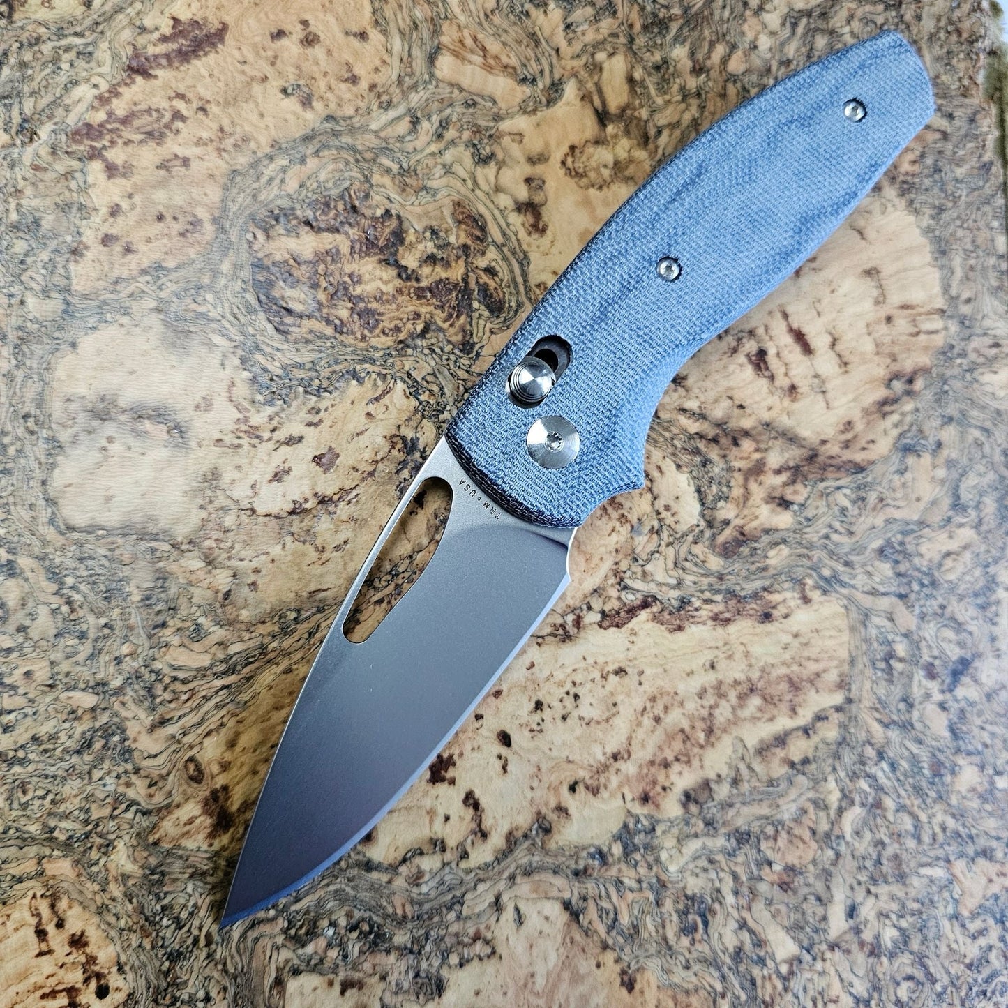 TRM Bulldog Rev. B 2.95" 20CV Folding Knife Denim Micarta 3D Handles River-Lok USA Made EDC