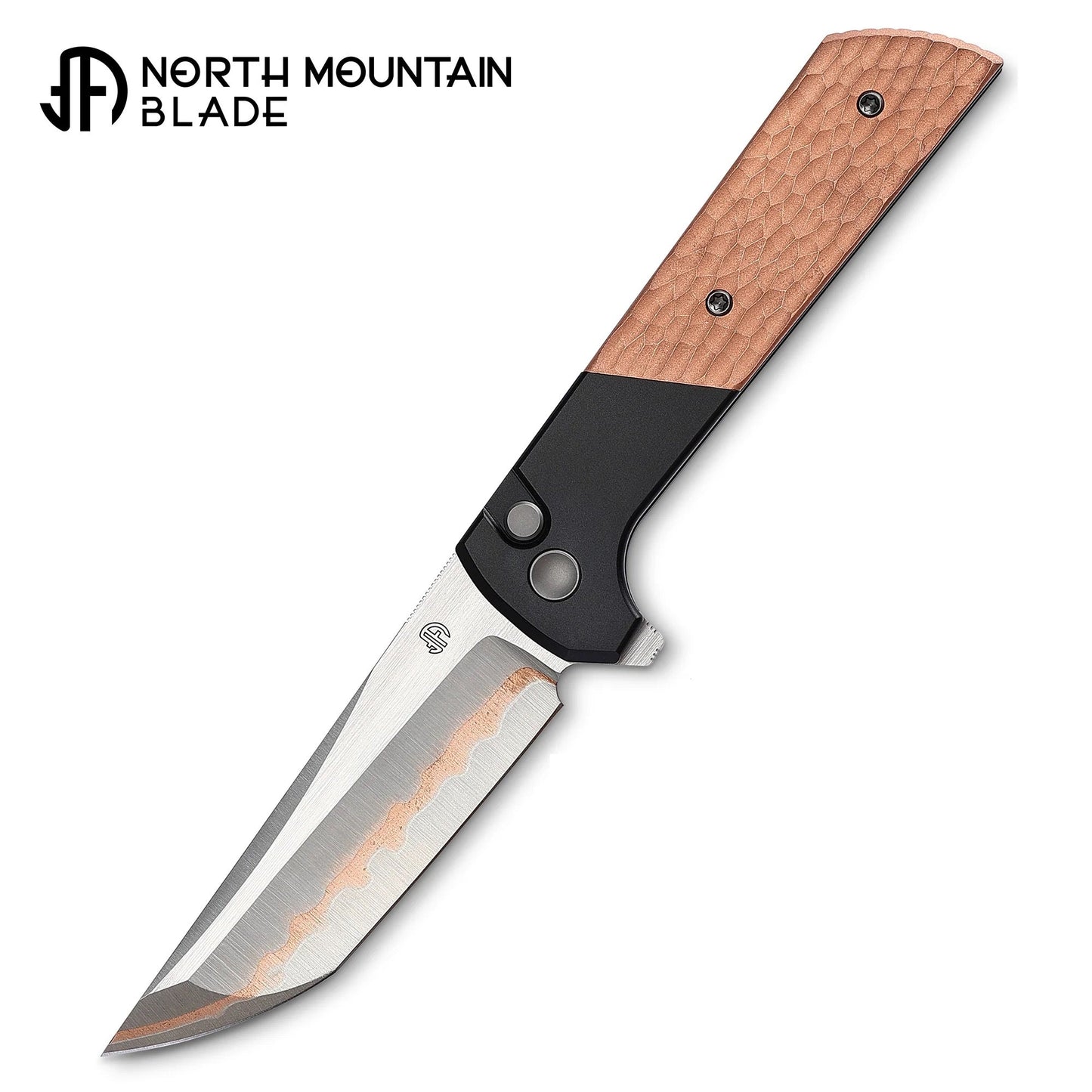 North Mountain Blade Chop 2 2407-CUHM-5 detail view 2 – forged copper SLD-Magic tanto folding knife