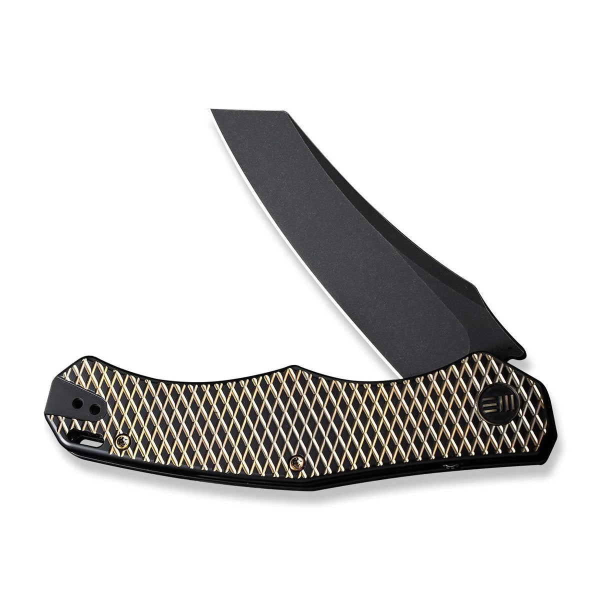 WE Knife RekkeR 3.61in CPM 20CV Reverse Tanto Blade Golden/Black Titanium Handles (WE22010G-3)