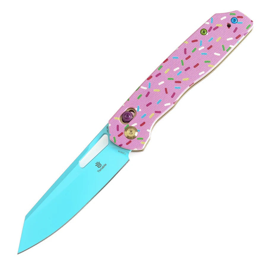 Tenable Shard Cross Bar Lock 3.47in 14C28N Blue Blade Jade G10 with Donut Print Handle - T1006V8