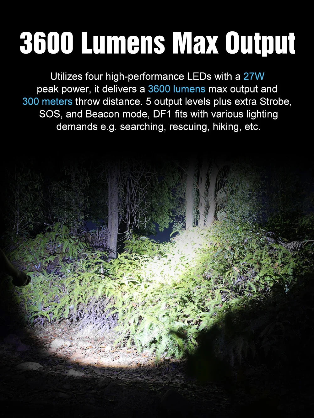 Lumintop DF1 LONG RUN-TIME 3600 Lumen Rechargeable LED Flashlight 1 * 33140 Battery Included