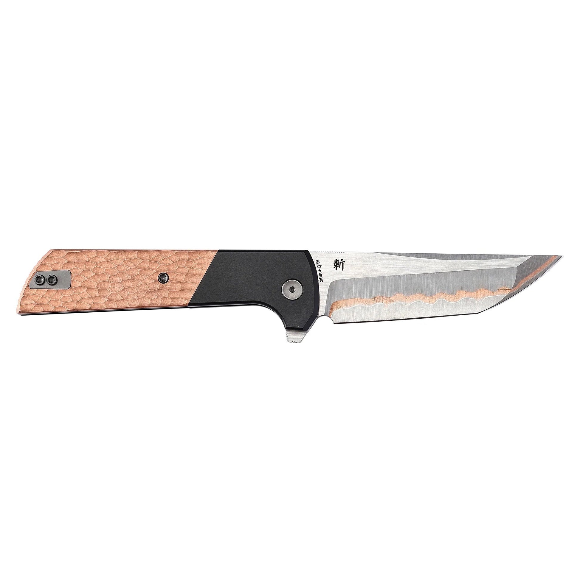 North Mountain Blade Chop 2 2407-CUHM-5 detail view 3 – forged copper SLD-Magic tanto folding knife