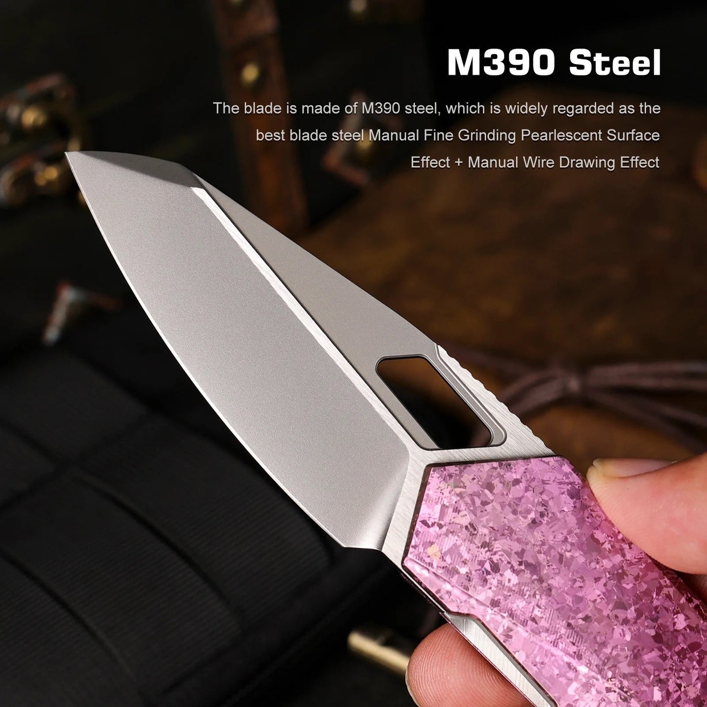 Remette Woodpecker RTWP-IP 2.95" M390 Reverse Tanto Folding Knife Crystallized Titanium Handle Liner Lock