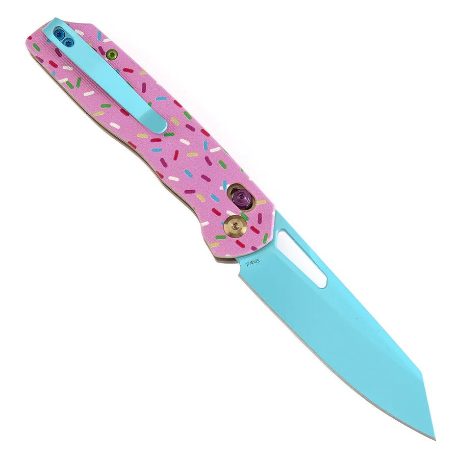 Tenable Shard Cross Bar Lock 3.47in 14C28N Blue Blade Jade G10 with Donut Print Handle - T1006V8