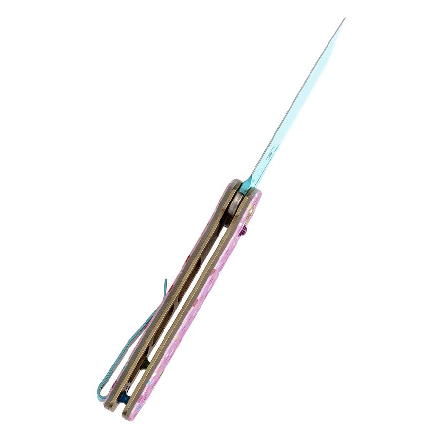 Tenable Shard Cross Bar Lock 3.47in 14C28N Blue Blade Jade G10 with Donut Print Handle - T1006V8