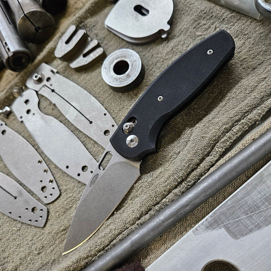 Three Rivers Mfg Bulldog Riverlok Folding Knife 3.2in 20CV Blade Jet Black Textured G10 Handles