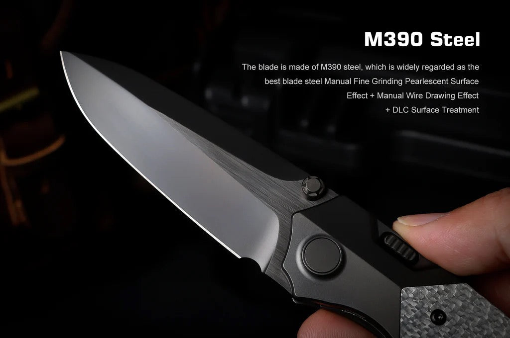 REMETTE RT-Meteor 2.99in Black DLC M390 Blade Titanium + Twill Carbon Fiber Handle RTPT-BD