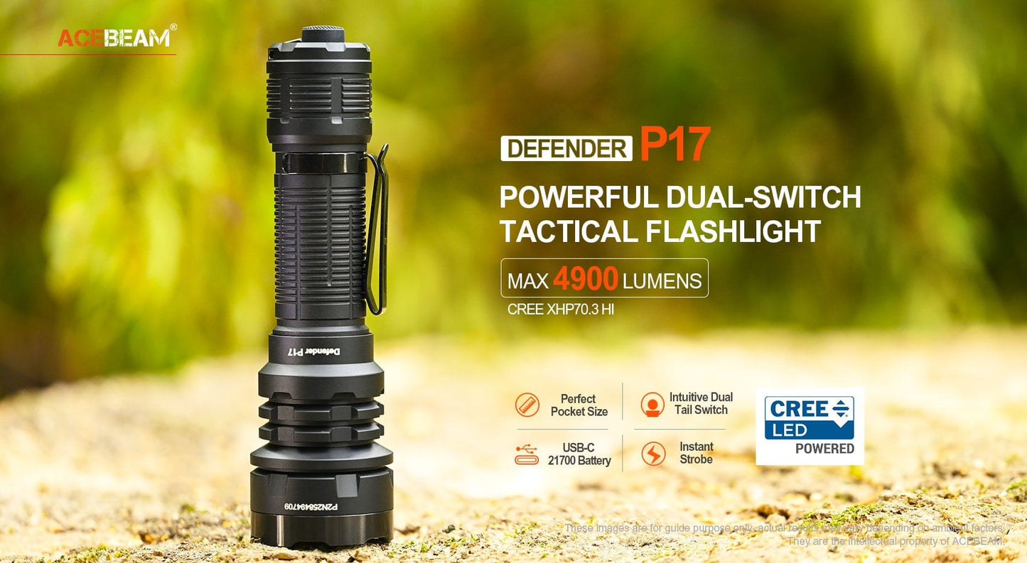 Acebeam Defender P17 Desert Tan (DefenderP17-Desert-Tan) side profile view