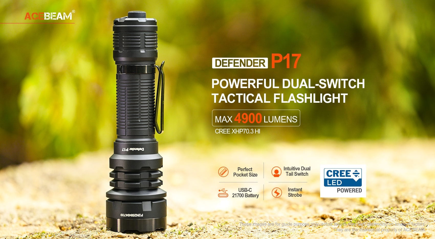 Acebeam Defender P17 Desert Tan (DefenderP17-Desert-Tan) side profile view