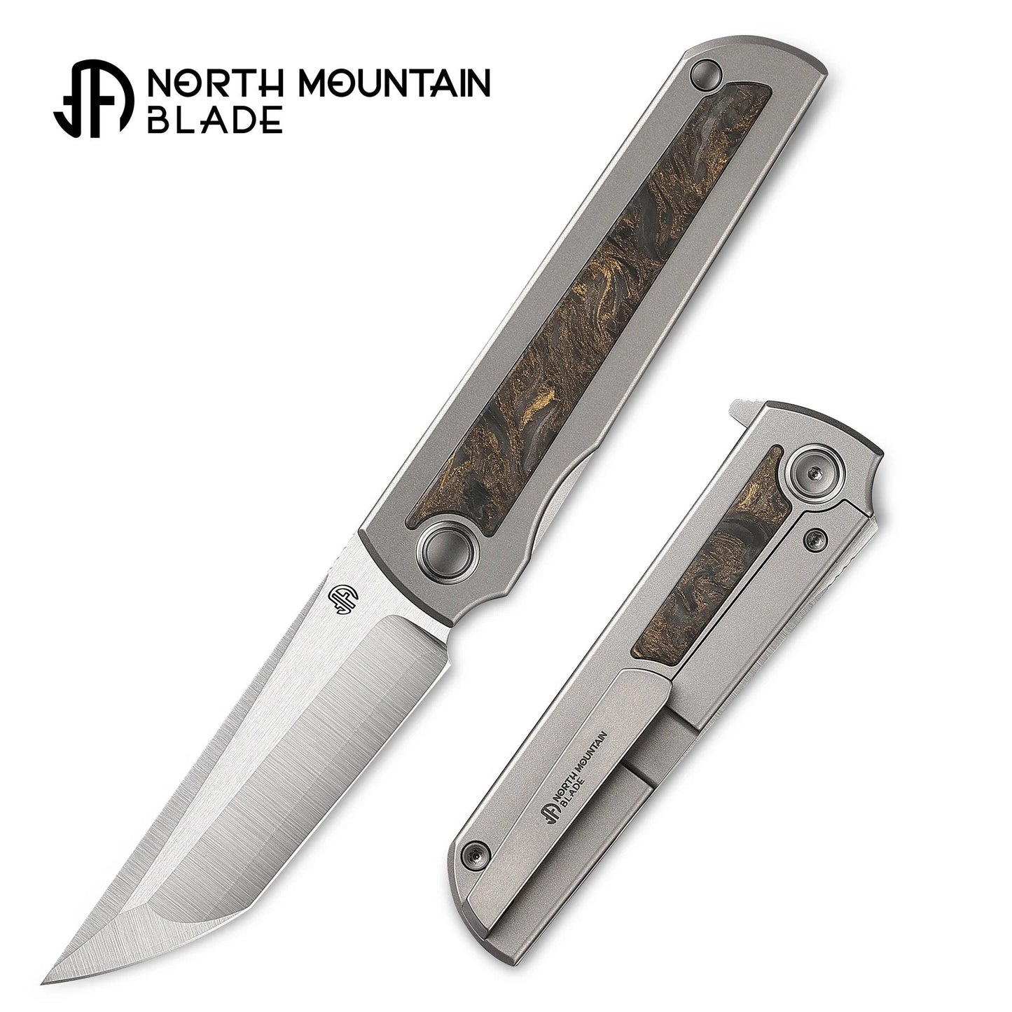 North Mountain Blade Kick Stop Chop Japanese Tanto ZDP-189 Blade Dark Matter Carbon Fiber Inlay Titanium handle