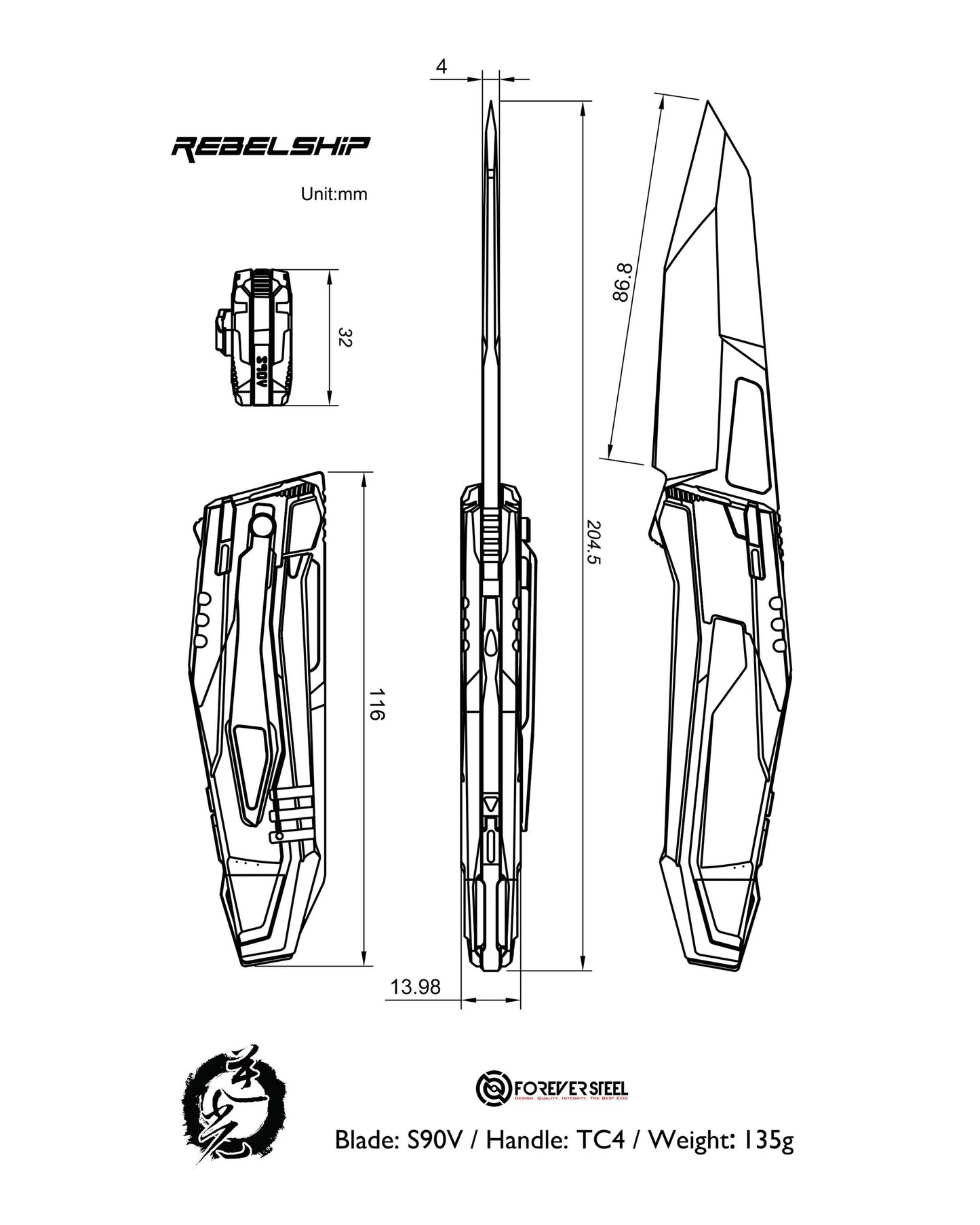 FS EDC Rebelship Hidden Quick-Release Structure