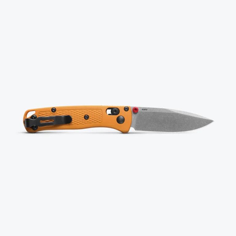 Benchmade Mini Bugout 533-08 angled view, Daybreak Yellow Grivory handle