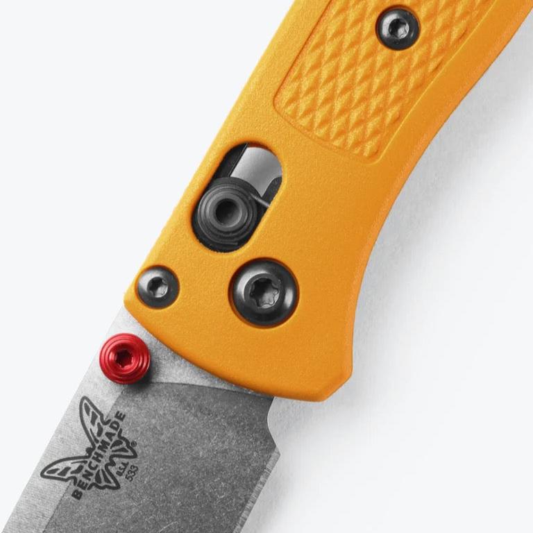 Benchmade Mini Bugout 533-08 blade detail, satin CPM-S30V drop-point