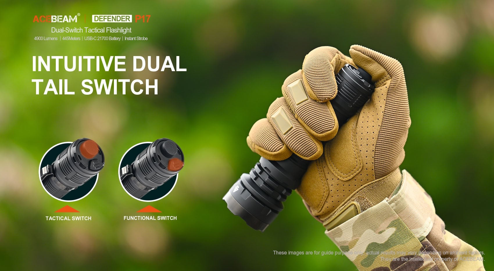 Acebeam Defender P17 Desert Tan (DefenderP17-Desert-Tan) with included 21700 USB-C rechargeable battery