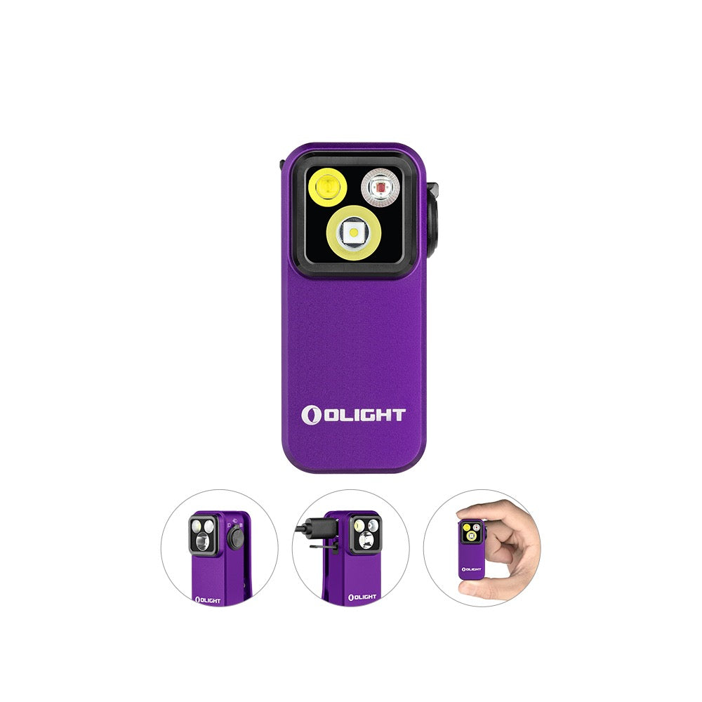 Olight Oclip Pro Purple 500 Lumen Clip on Flashlight W/ Floodlight, Spotlight, and Red Light
