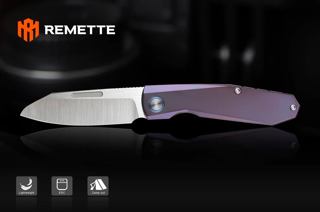 Remette RT-Squirrel RTDP-C Knife – M390 Drop Point Blade, Blue Titanium Slip Joint