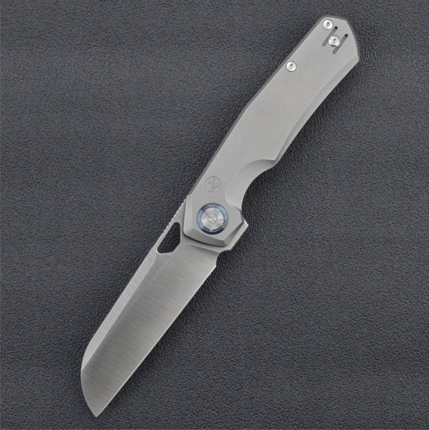 Kunwu Sheepsfoot TAO S703 Folding Knife – 3.46" Satin Vanax Blade, Titanium Frame Lock Handle