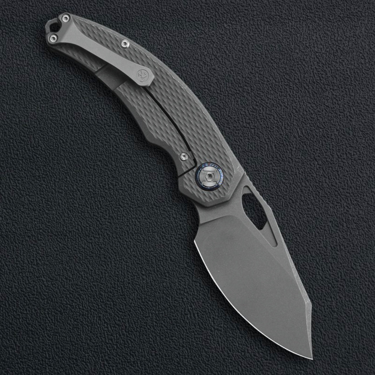 Kunwu Padre K706T-1, 3.35″ Stonewashed Vanax Blade, Diamond Textured Titanium, Frame Lock, view 2