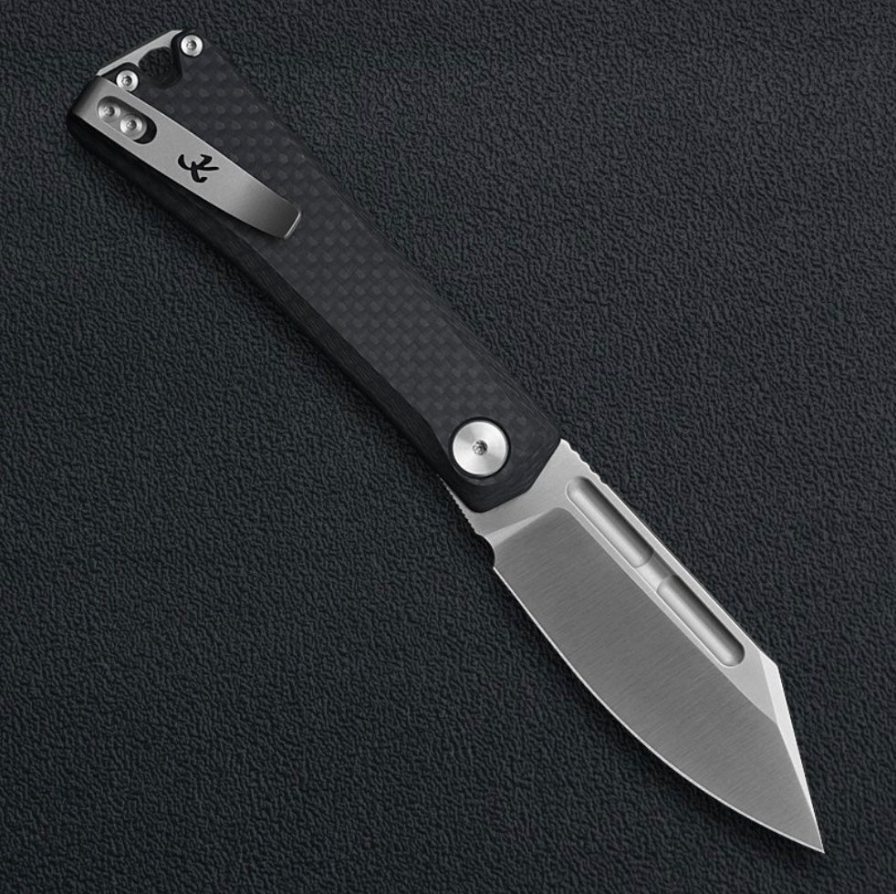 Kunwu Geezer J708F, 3.22″ Satin ELMAX Blade, Carbon Fiber, Slip Joint, view 2