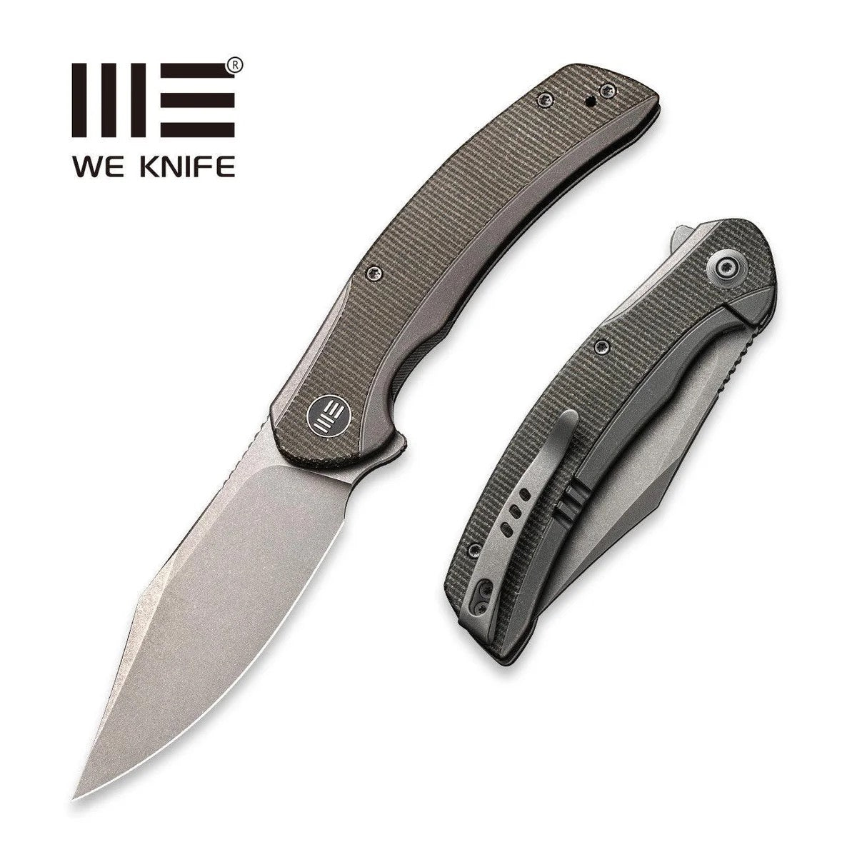 We Knife Snick WE19022F-5 Folding Knife 3.47in CPM-20CV Stonewashed Blade Titanium w/ Micarta Inlay Handles
