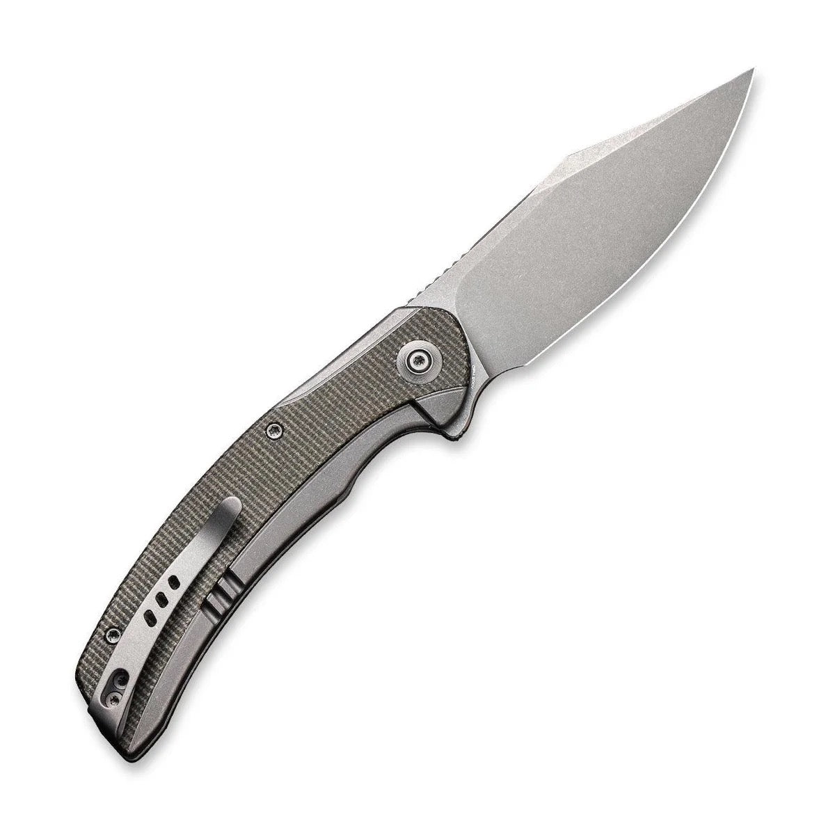 We Knife Snick WE19022F-5 Folding Knife 3.47in CPM-20CV Stonewashed Blade Titanium w/ Micarta Inlay Handles