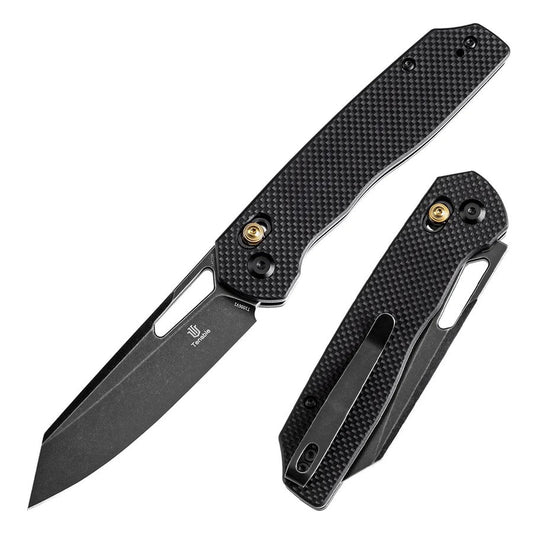 Tenable Shard Cross Bar Lock 3.47in Blackwash 14C28N Blade Black G10 Handle - T1006V1