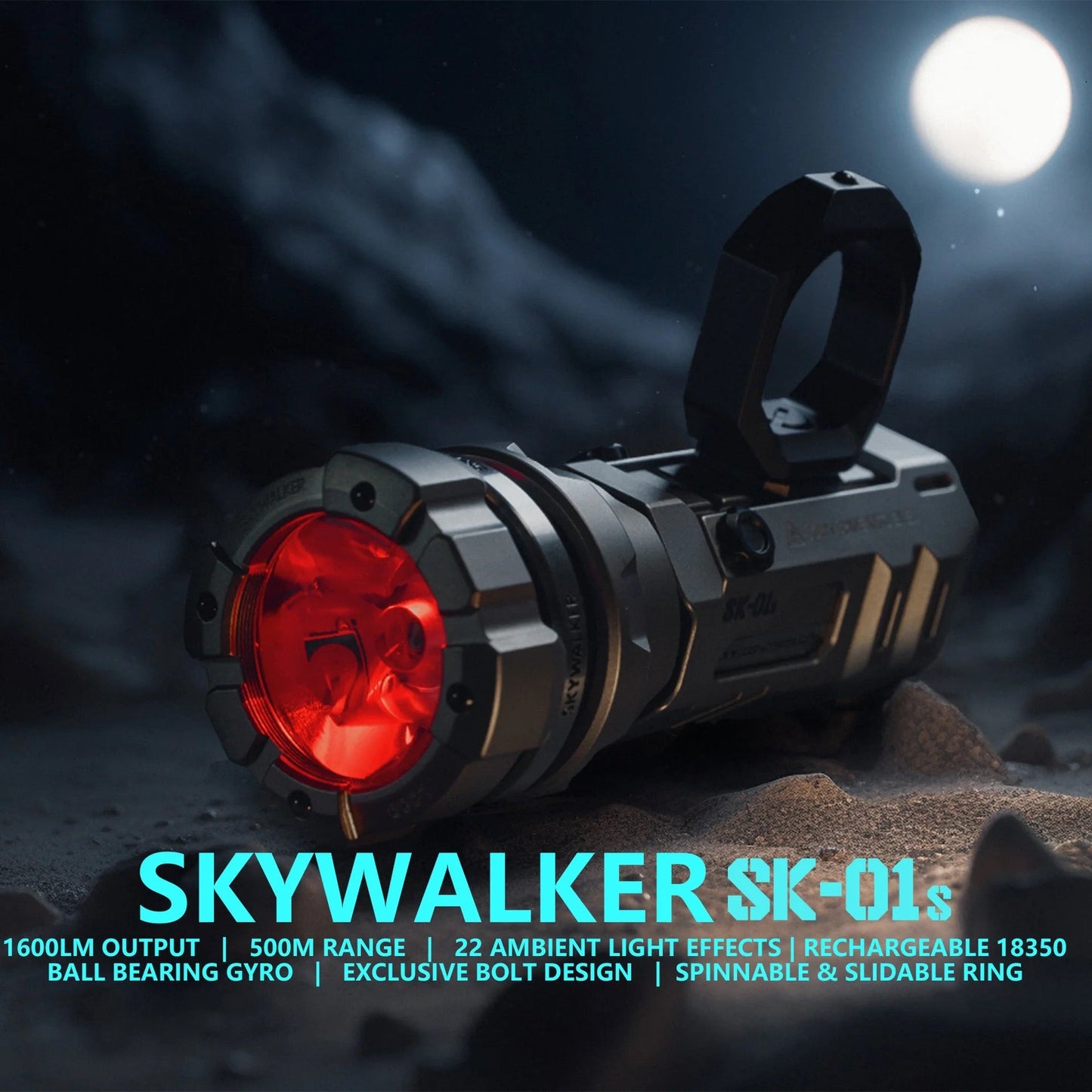 Loop Gear SK01 Aluminum 1600 Lumen LED Flashlight 500m Range Ball Bearing Gyro