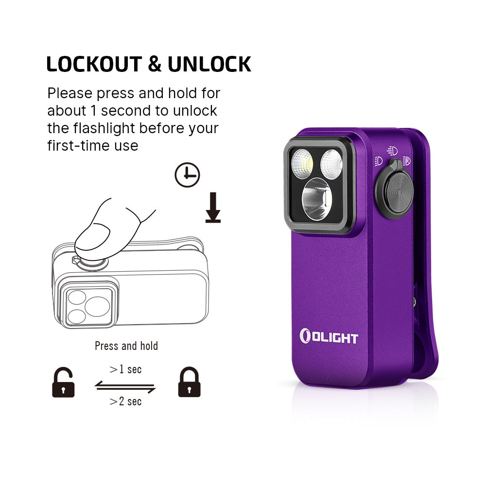 Olight Oclip Pro Purple 500 Lumen Clip on Flashlight W/ Floodlight, Spotlight, and Red Light