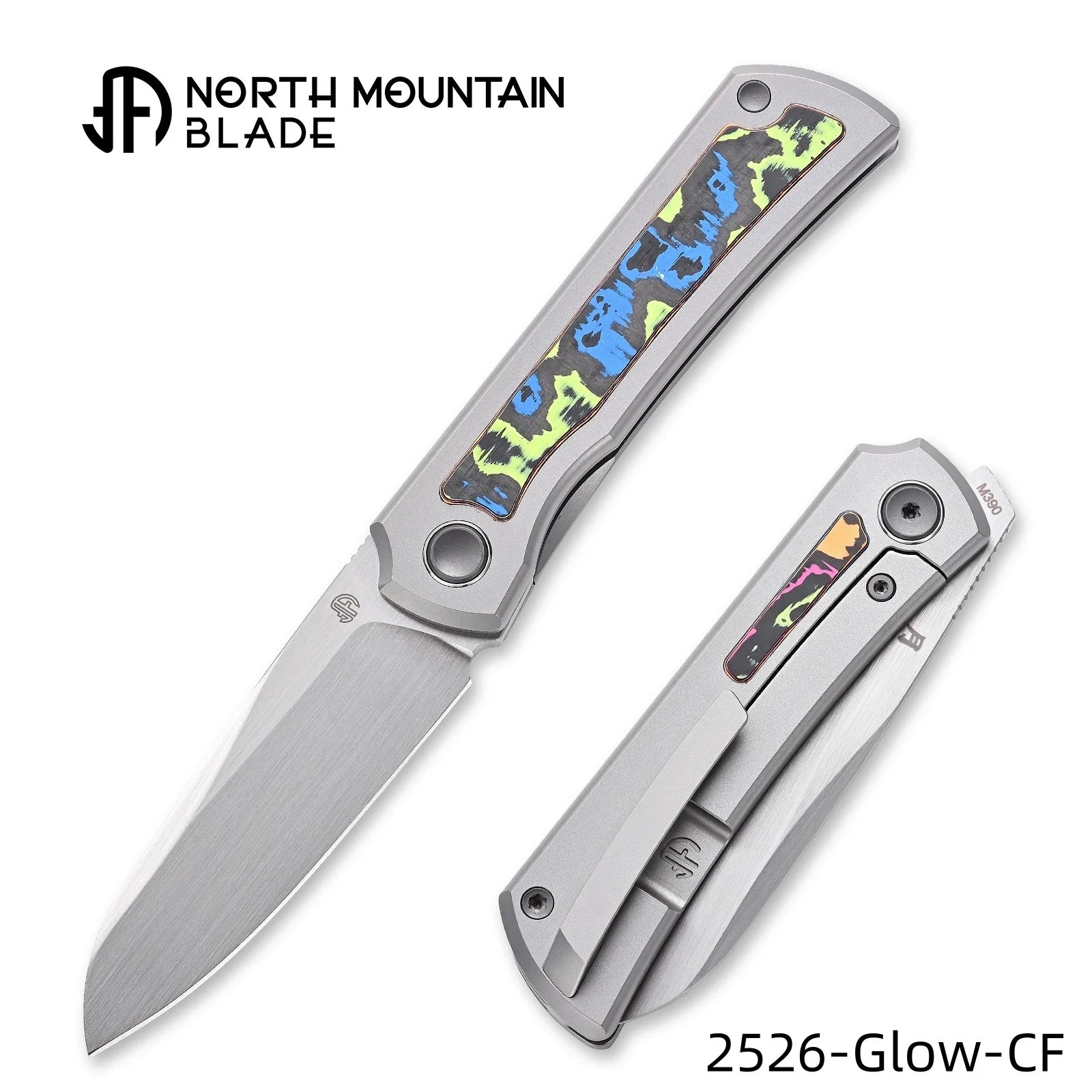 North Mountain Blade 2526-Glow-CF front view folding pocket knife